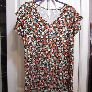 FreeOak Red Floral Flutter Sleeve Top Sz XL